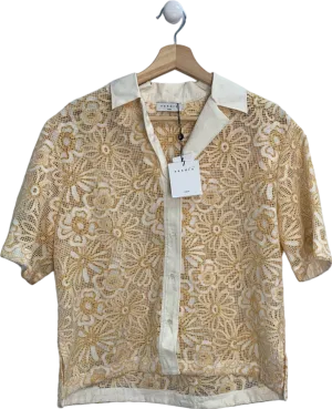 Sandro Daisy Floral Mesh Short Sleeve Shirt In Ecru Yellow SIZE 3 UK 12