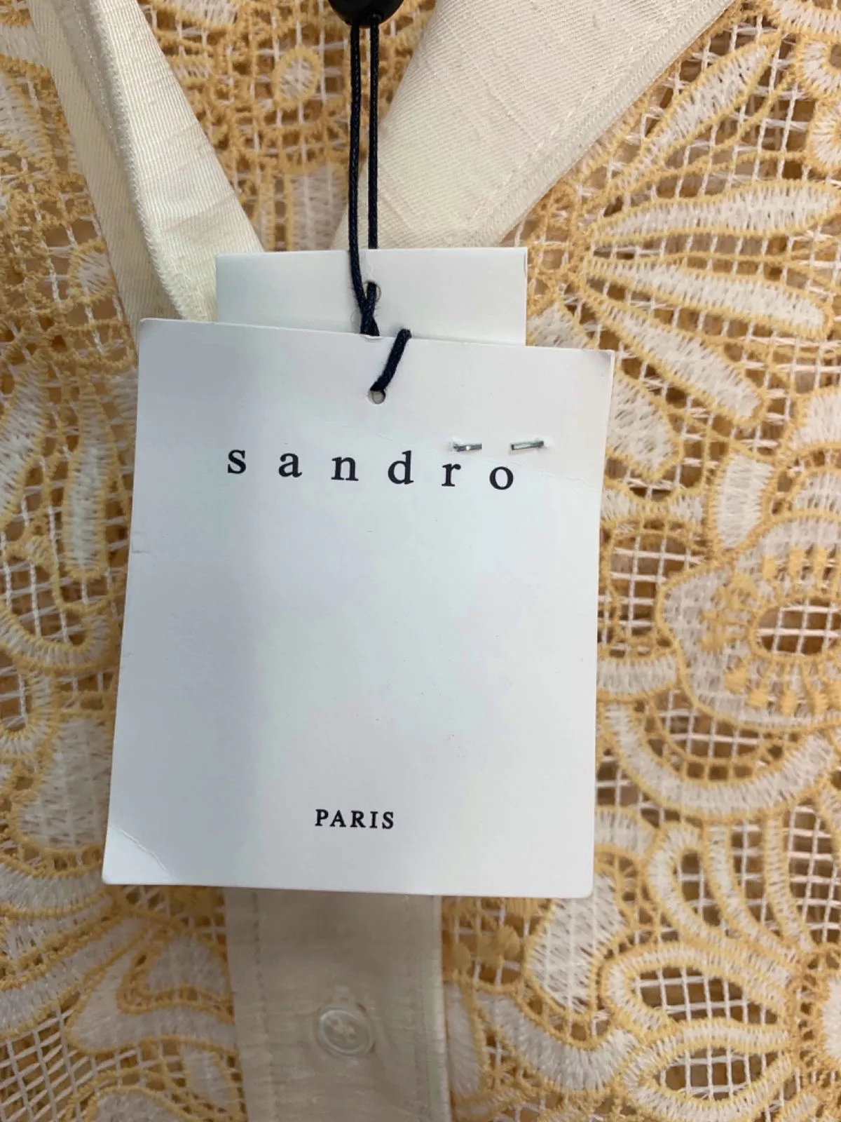 Sandro Daisy Floral Mesh Short Sleeve Shirt In Ecru Yellow SIZE 3 UK 12