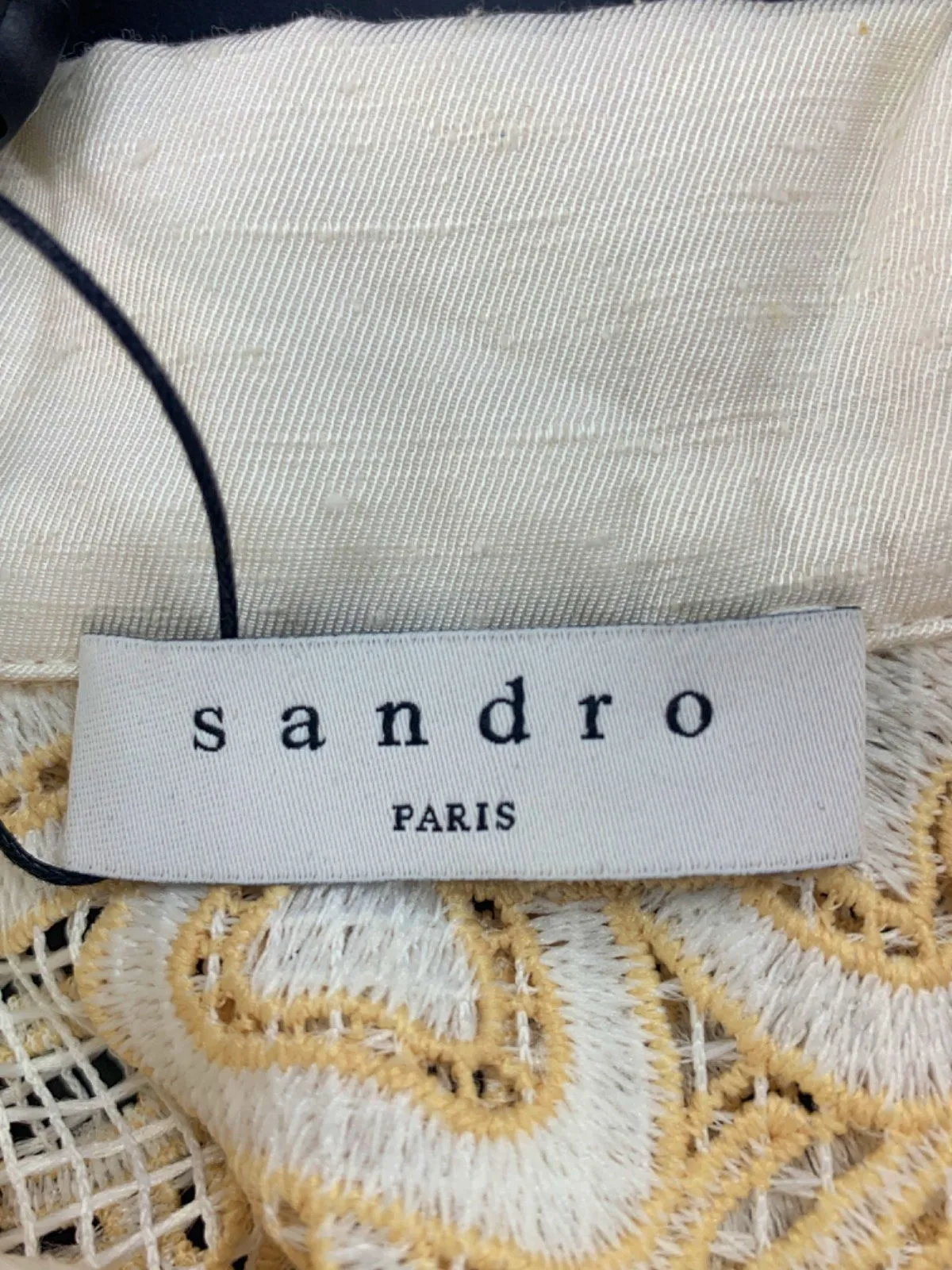Sandro Daisy Floral Mesh Short Sleeve Shirt In Ecru Yellow SIZE 3 UK 12