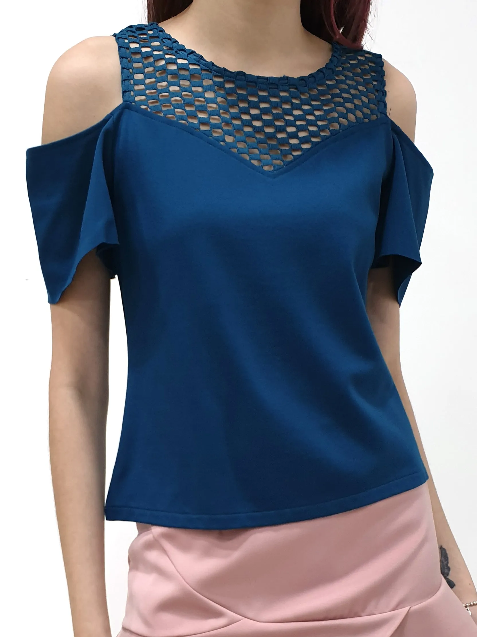 See Through Cold Shoulder Top (Non-returnable)