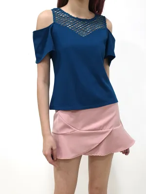 See Through Cold Shoulder Top (Non-returnable)