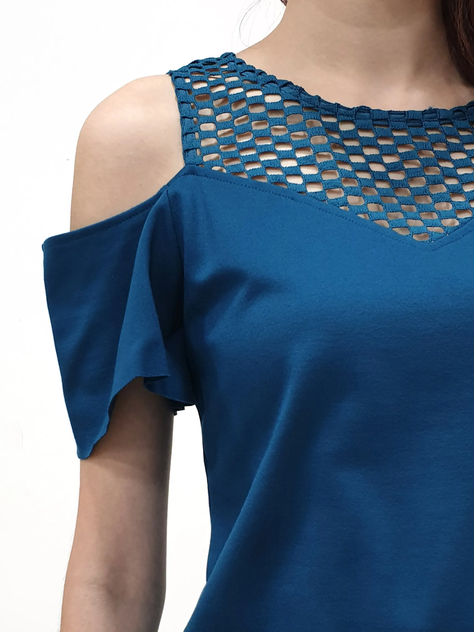 See Through Cold Shoulder Top (Non-returnable)
