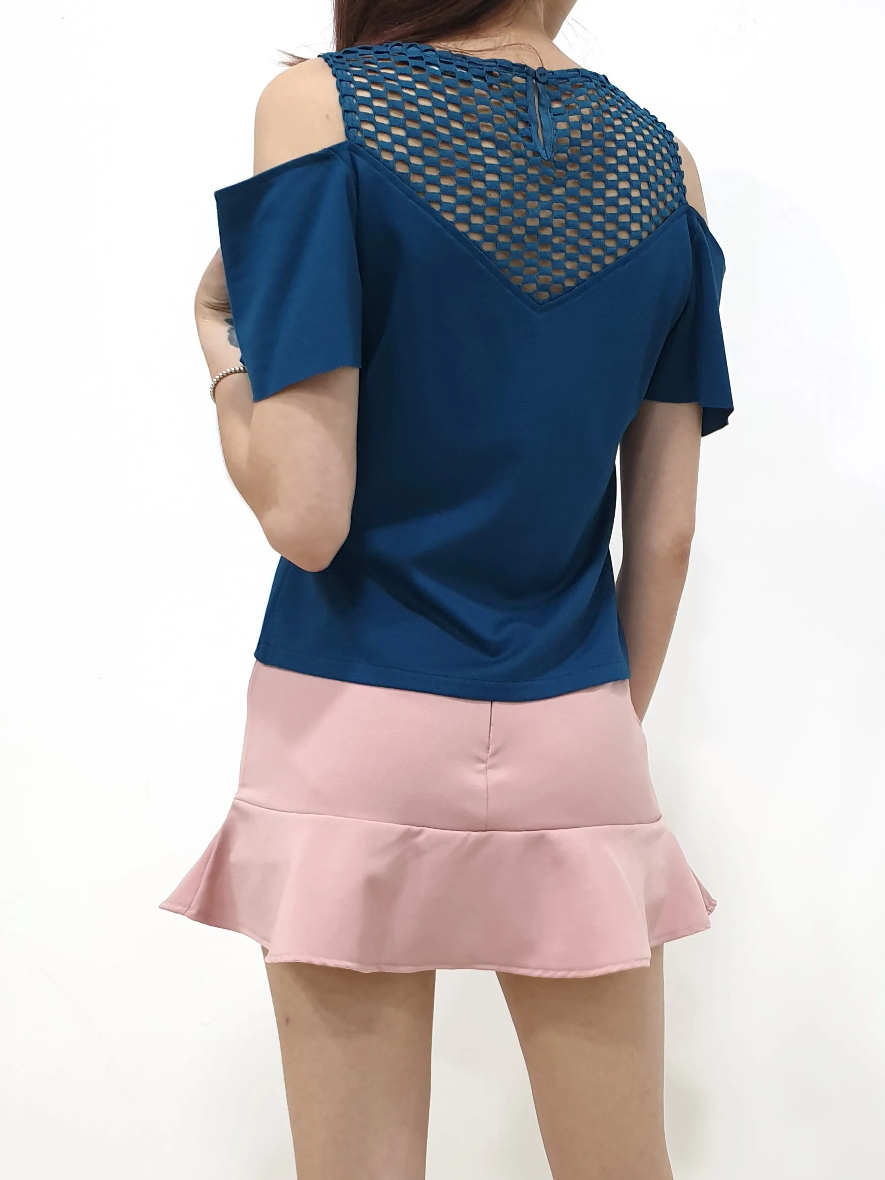 See Through Cold Shoulder Top (Non-returnable)