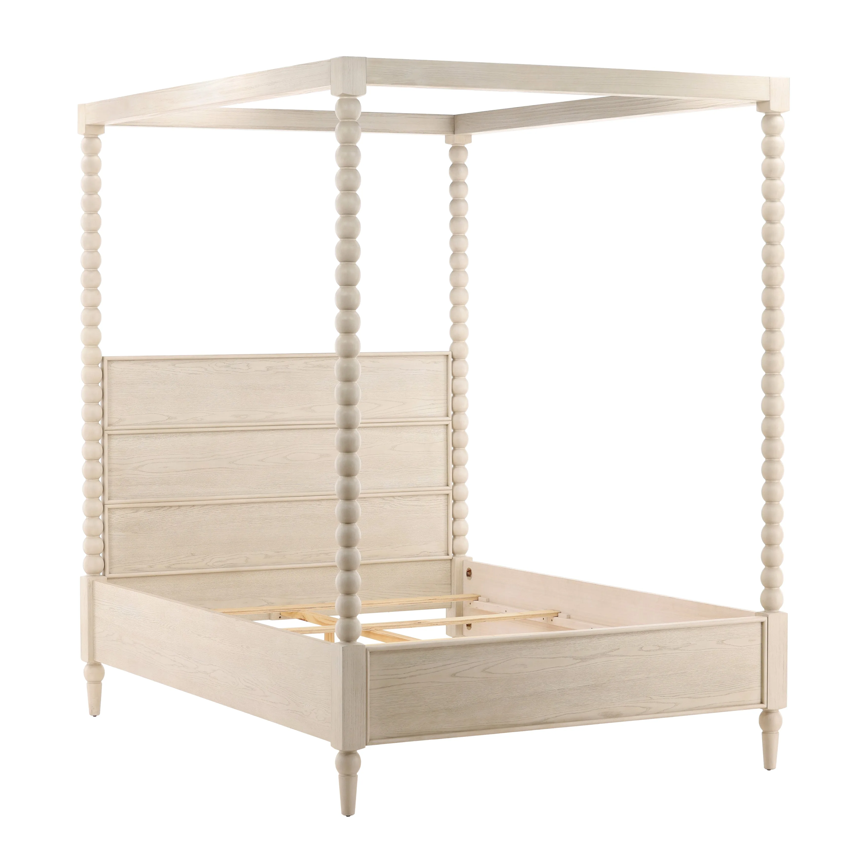 Serene Slumber Retreat - Rustic Queen Bed in Whitewashed Style