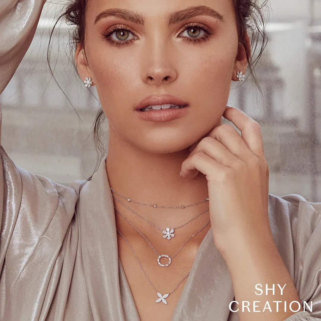 Shy Creation Baguette Diamond Open Circle Necklace
