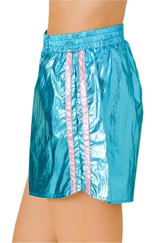 Side Contrast Metallic Shorts