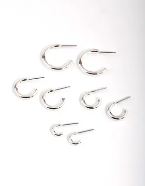 Silver Basic Round Hoop Earrings 4-Pack