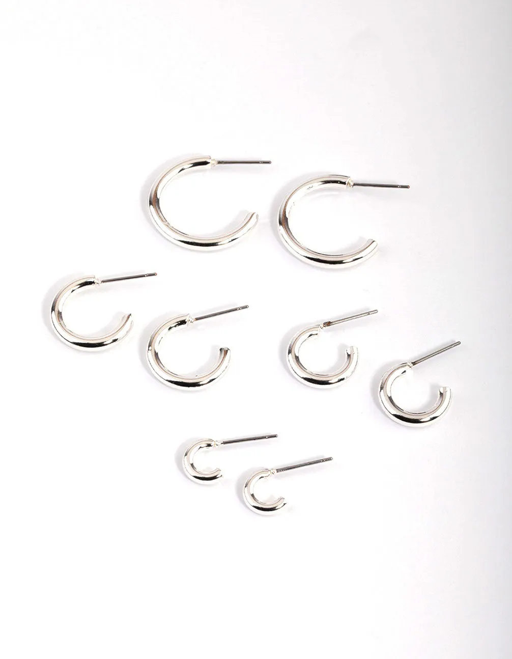 Silver Basic Round Hoop Earrings 4-Pack