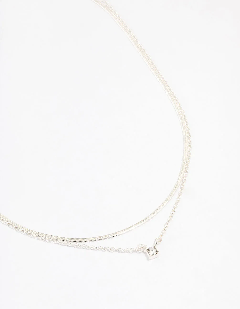 Silver Double Diamante Slinky Chain Layered Necklace