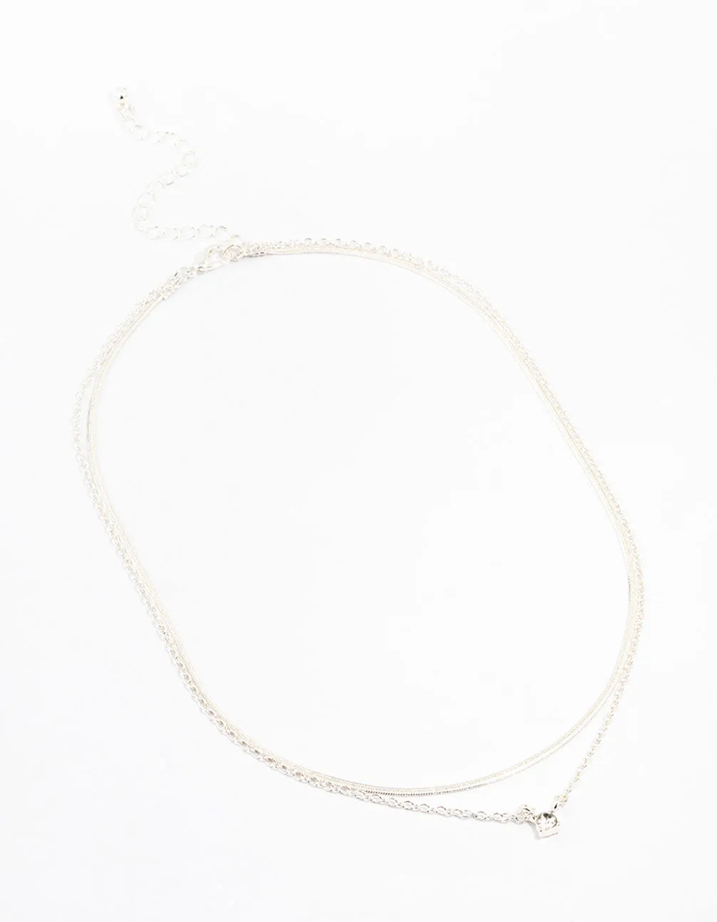 Silver Double Diamante Slinky Chain Layered Necklace