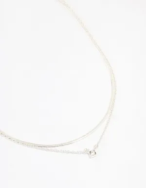 Silver Double Diamante Slinky Chain Layered Necklace