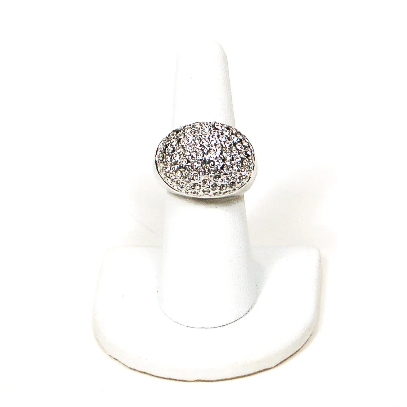 Silver Tone Dome Statement Ring with Pave Rhinestones