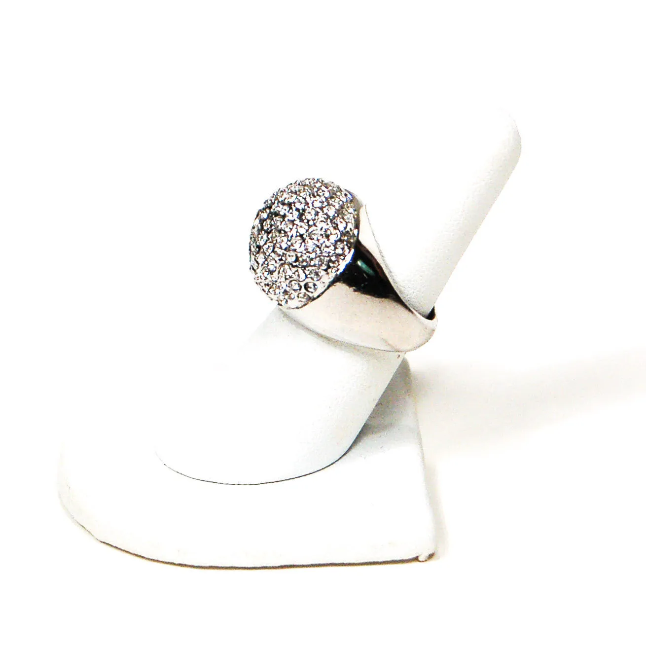 Silver Tone Dome Statement Ring with Pave Rhinestones