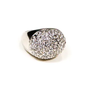 Silver Tone Dome Statement Ring with Pave Rhinestones