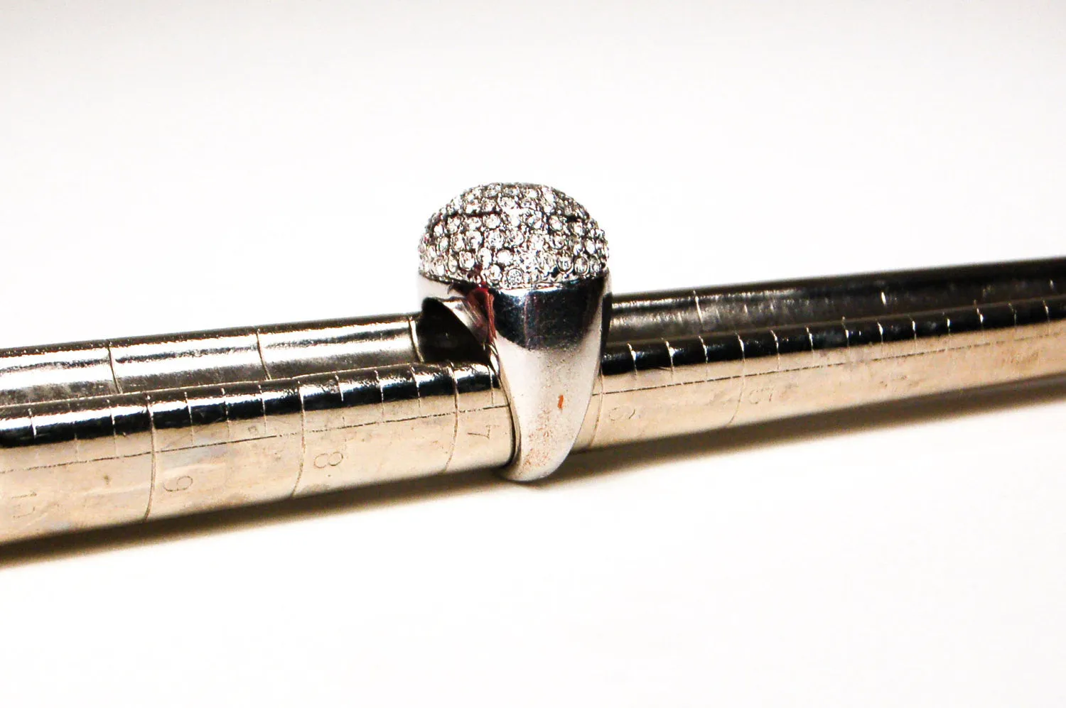 Silver Tone Dome Statement Ring with Pave Rhinestones