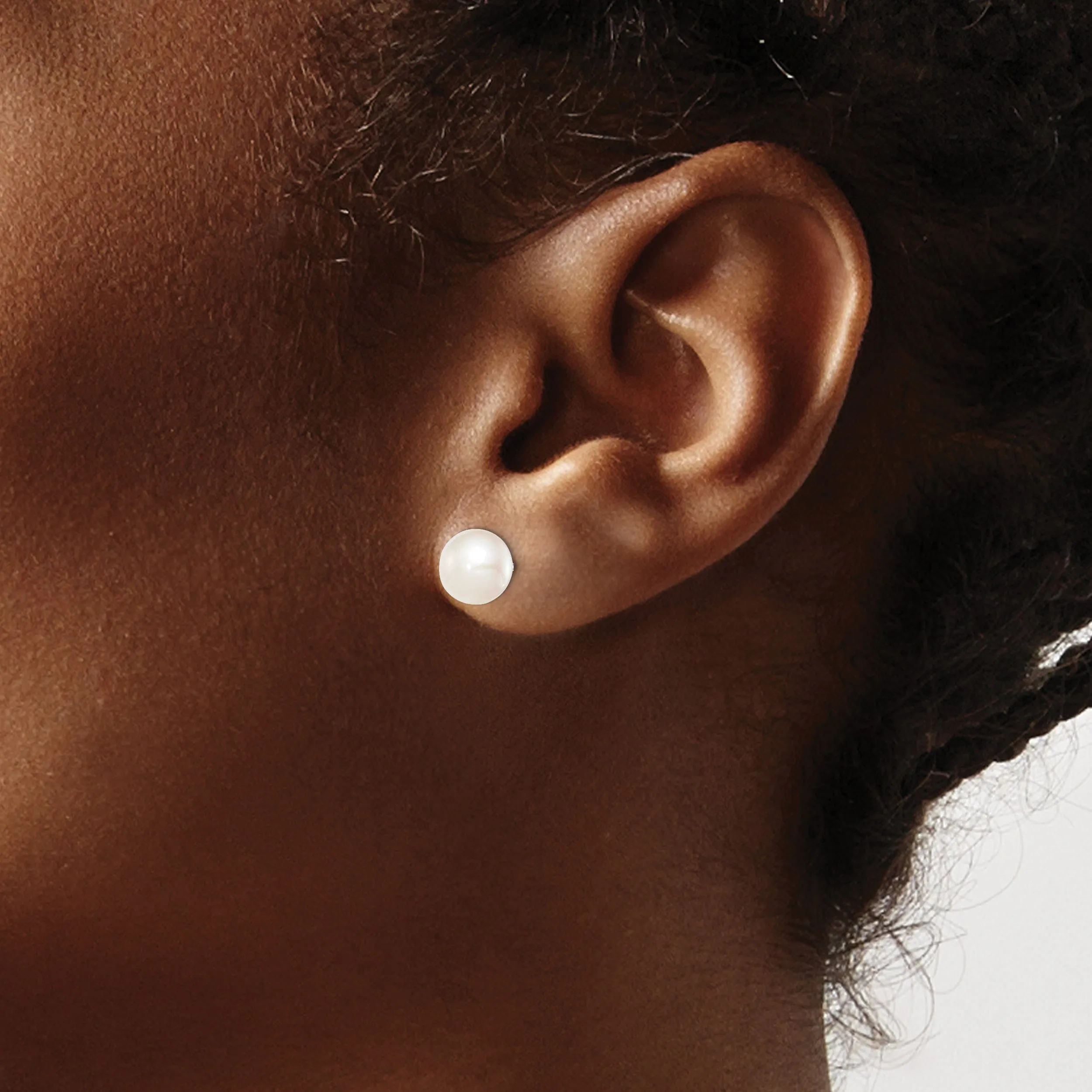 Silver White Fresh Water Cultured Pearl Earring