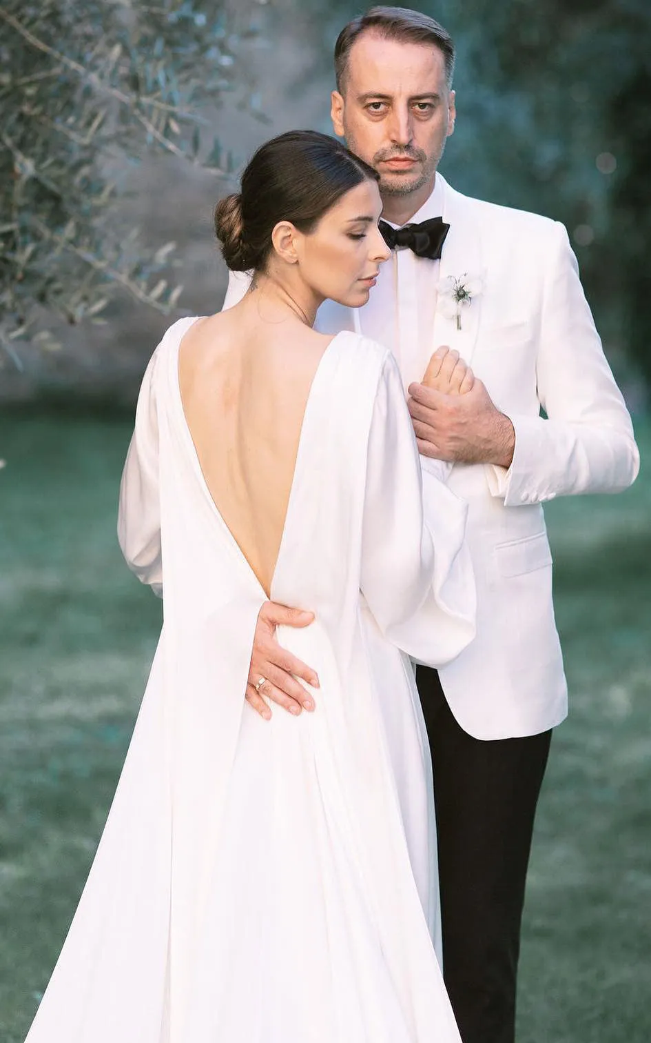 Simple A-Line Charmeuse Wedding Dress With Low-V Back And V-neck-716612