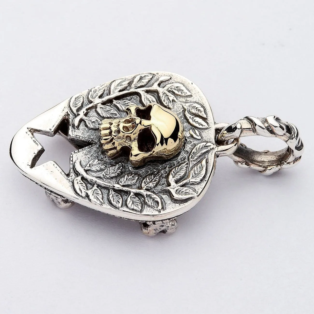 Skull Crossbones Guitar Pick Holder Sterling Silver Pendant Necklace
