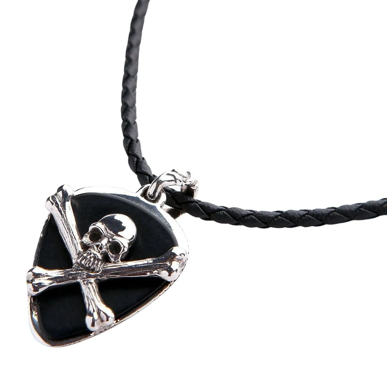 Skull Crossbones Guitar Pick Holder Sterling Silver Pendant Necklace