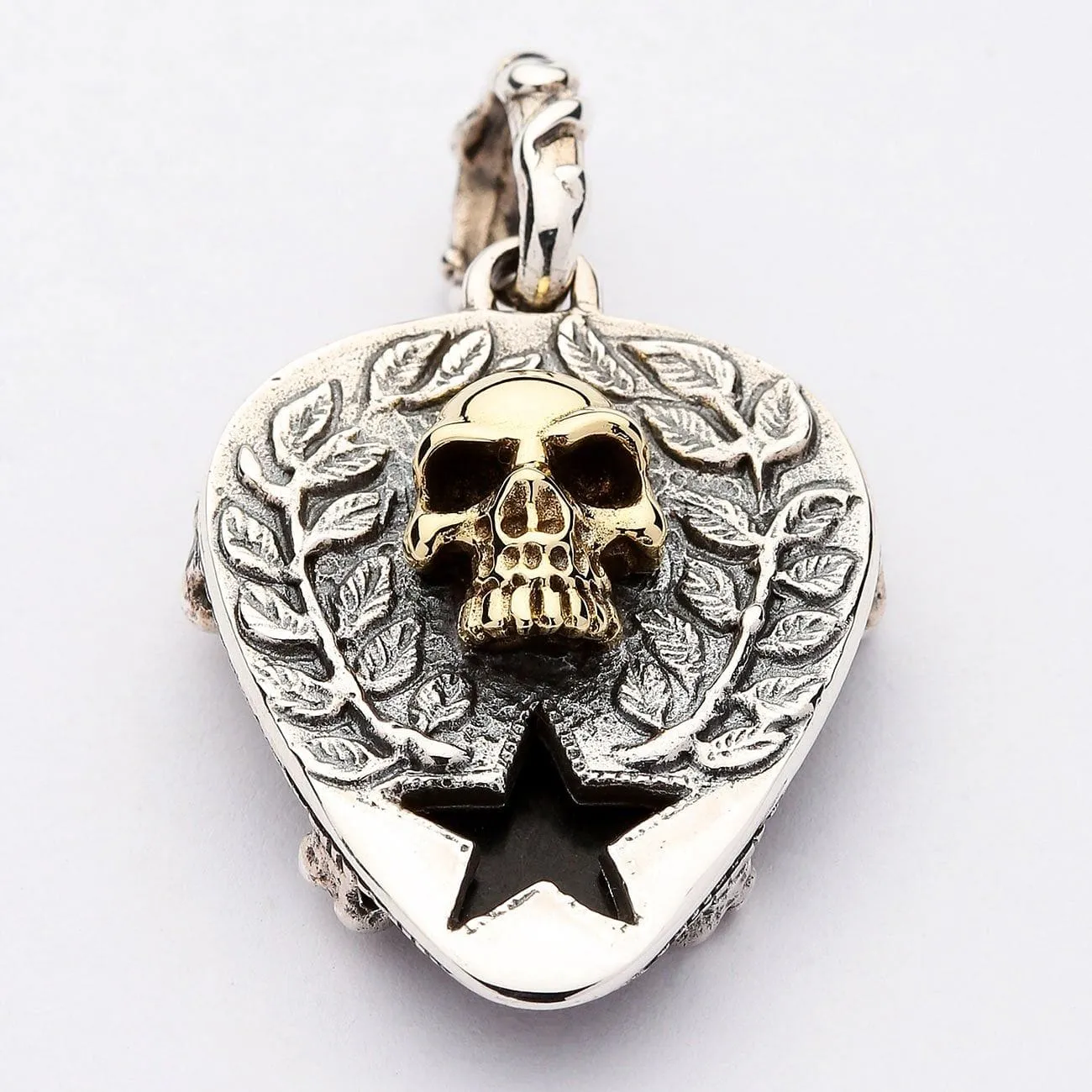 Skull Crossbones Guitar Pick Holder Sterling Silver Pendant Necklace