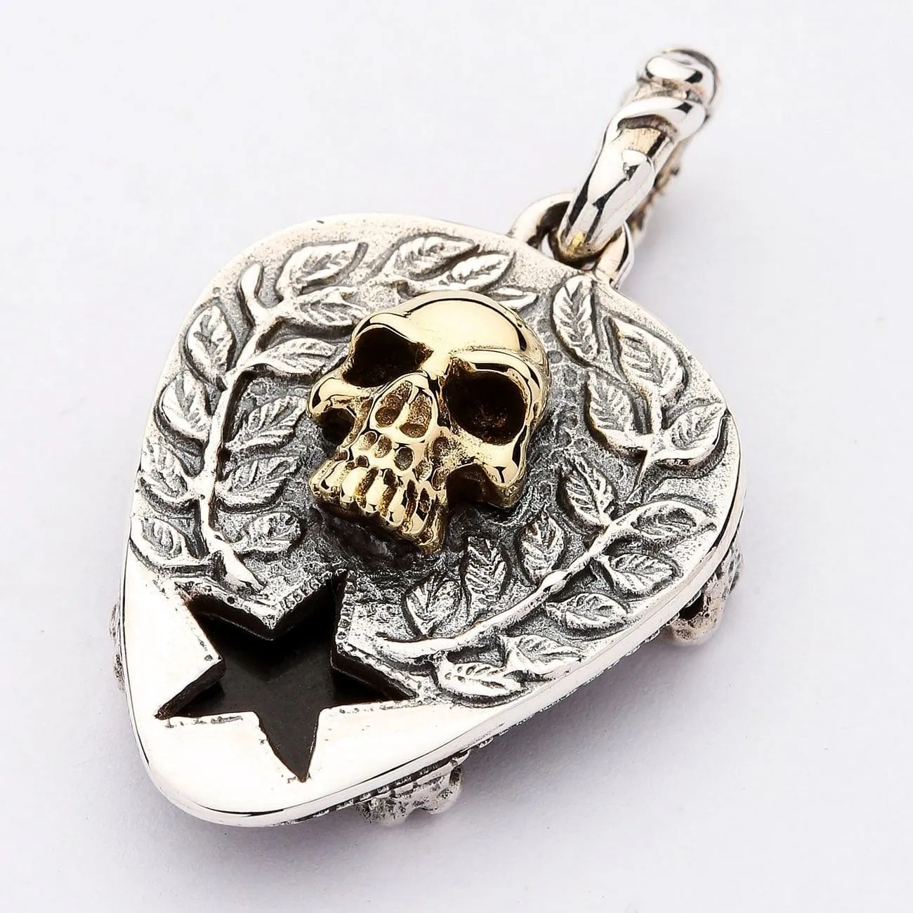 Skull Crossbones Guitar Pick Holder Sterling Silver Pendant Necklace