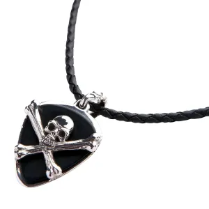 Skull Crossbones Guitar Pick Holder Sterling Silver Pendant Necklace
