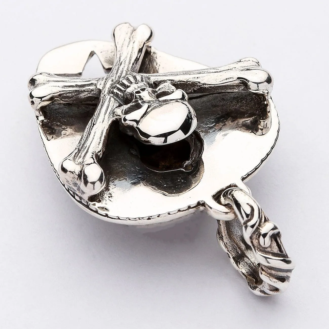 Skull Crossbones Guitar Pick Holder Sterling Silver Pendant Necklace