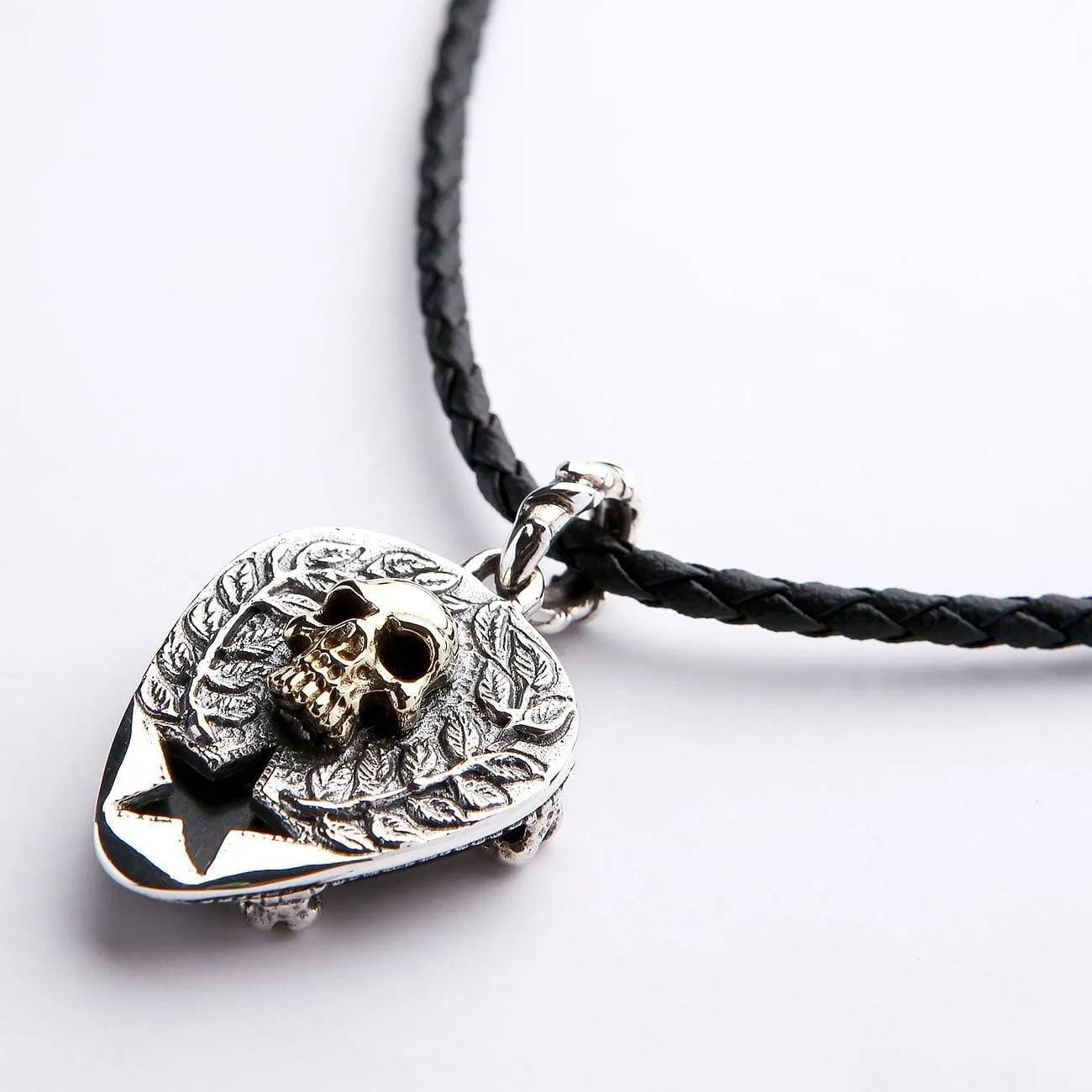 Skull Crossbones Guitar Pick Holder Sterling Silver Pendant Necklace