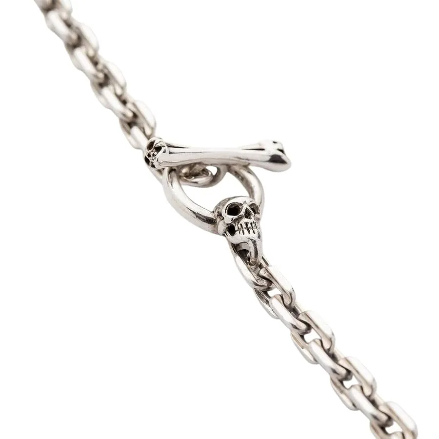 Skull T-Bar Sterling Silver Chain Necklace