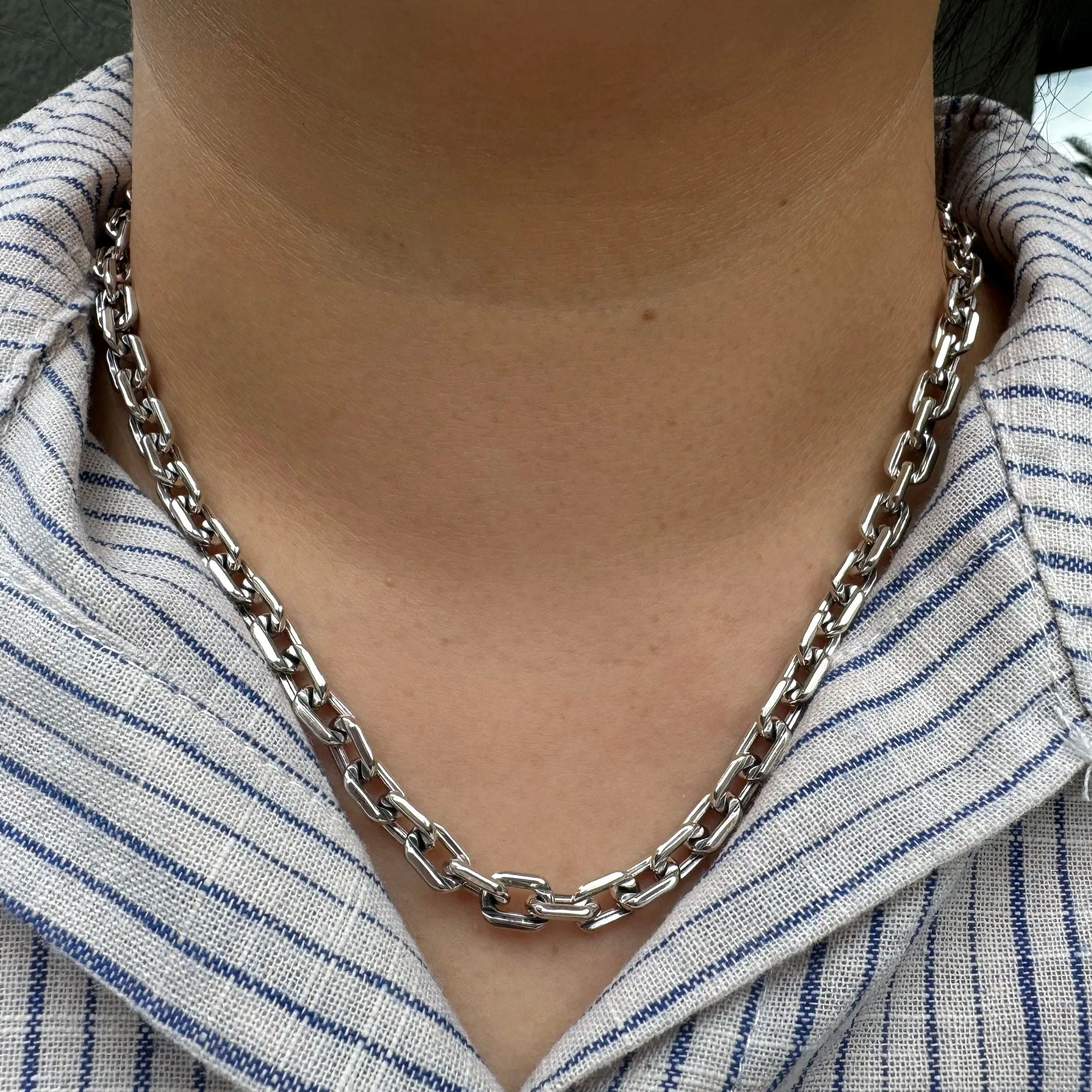 Skull T-Bar Sterling Silver Chain Necklace