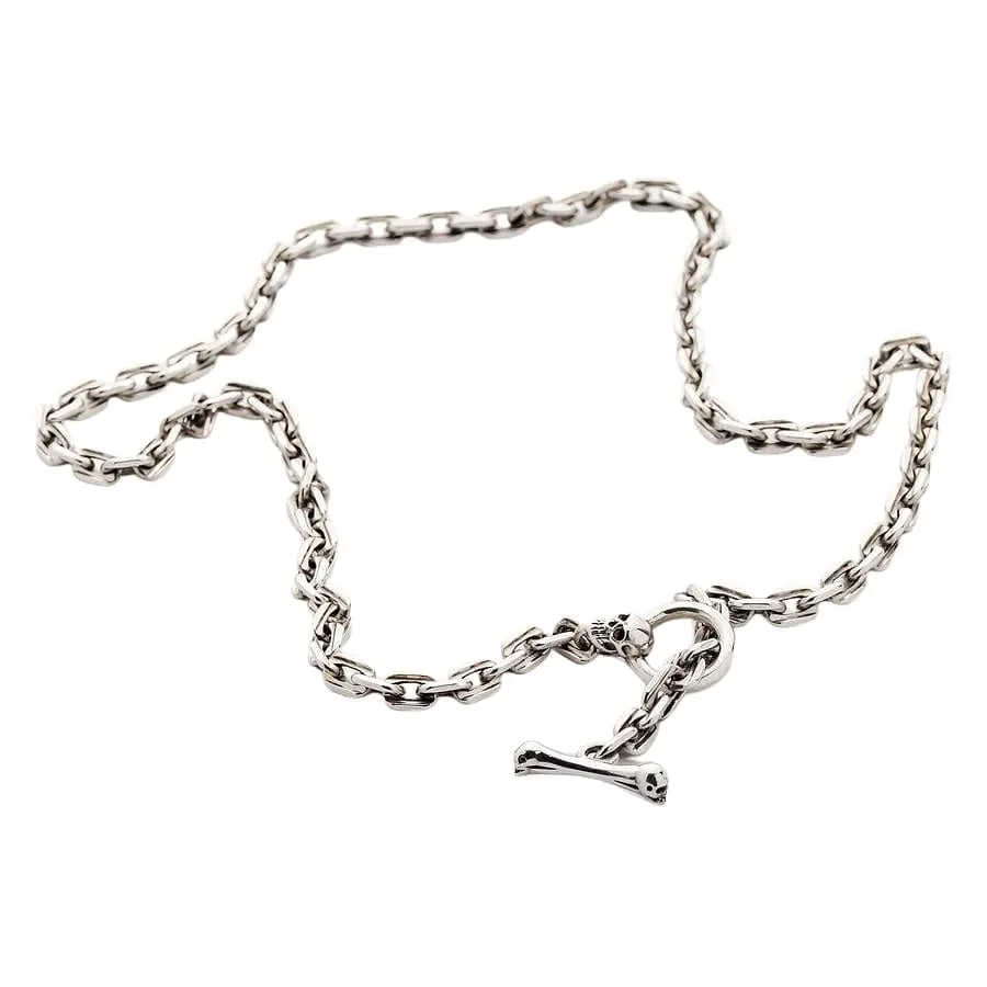 Skull T-Bar Sterling Silver Chain Necklace
