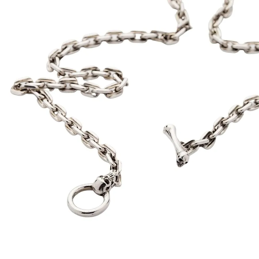 Skull T-Bar Sterling Silver Chain Necklace