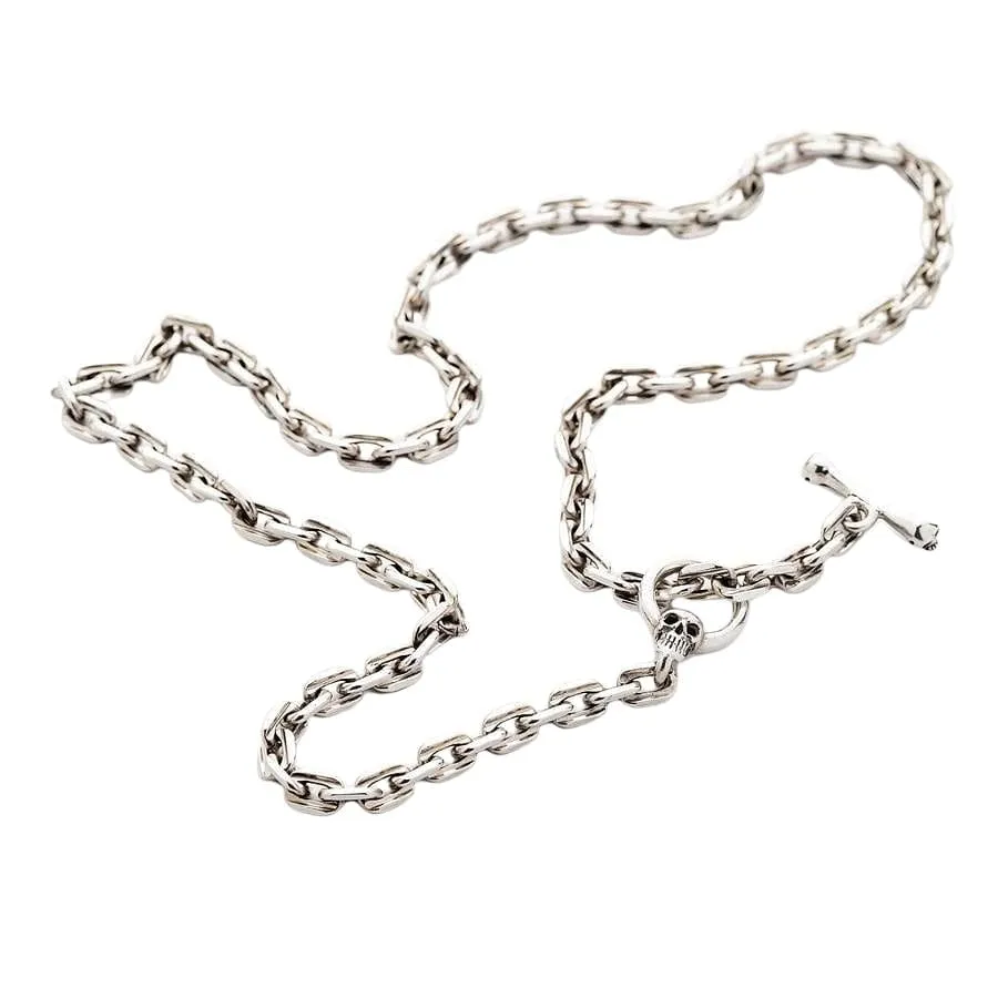 Skull T-Bar Sterling Silver Chain Necklace