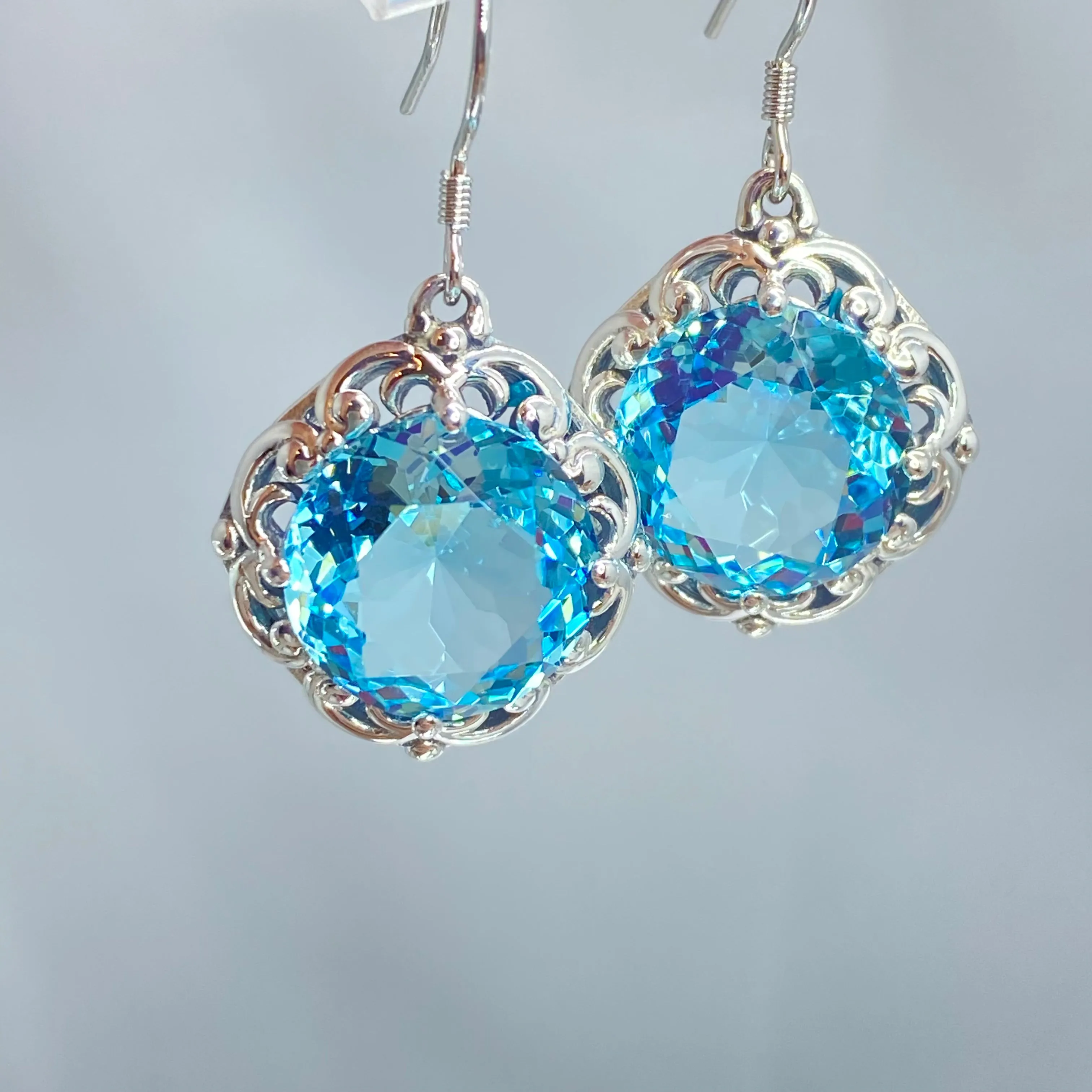 Sky Blue Earrings, Art Nouveau Speechless Design#E103