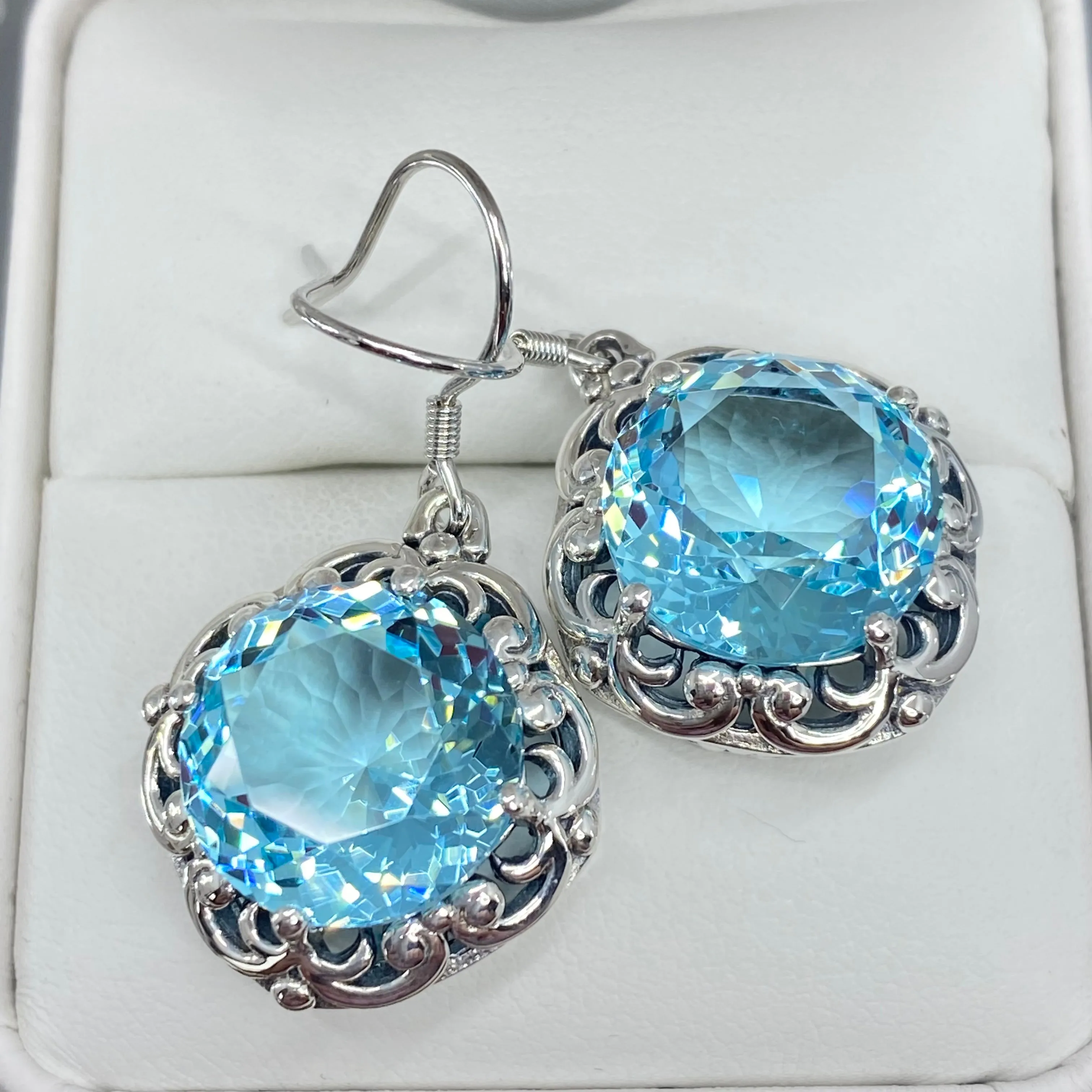 Sky Blue Earrings, Art Nouveau Speechless Design#E103