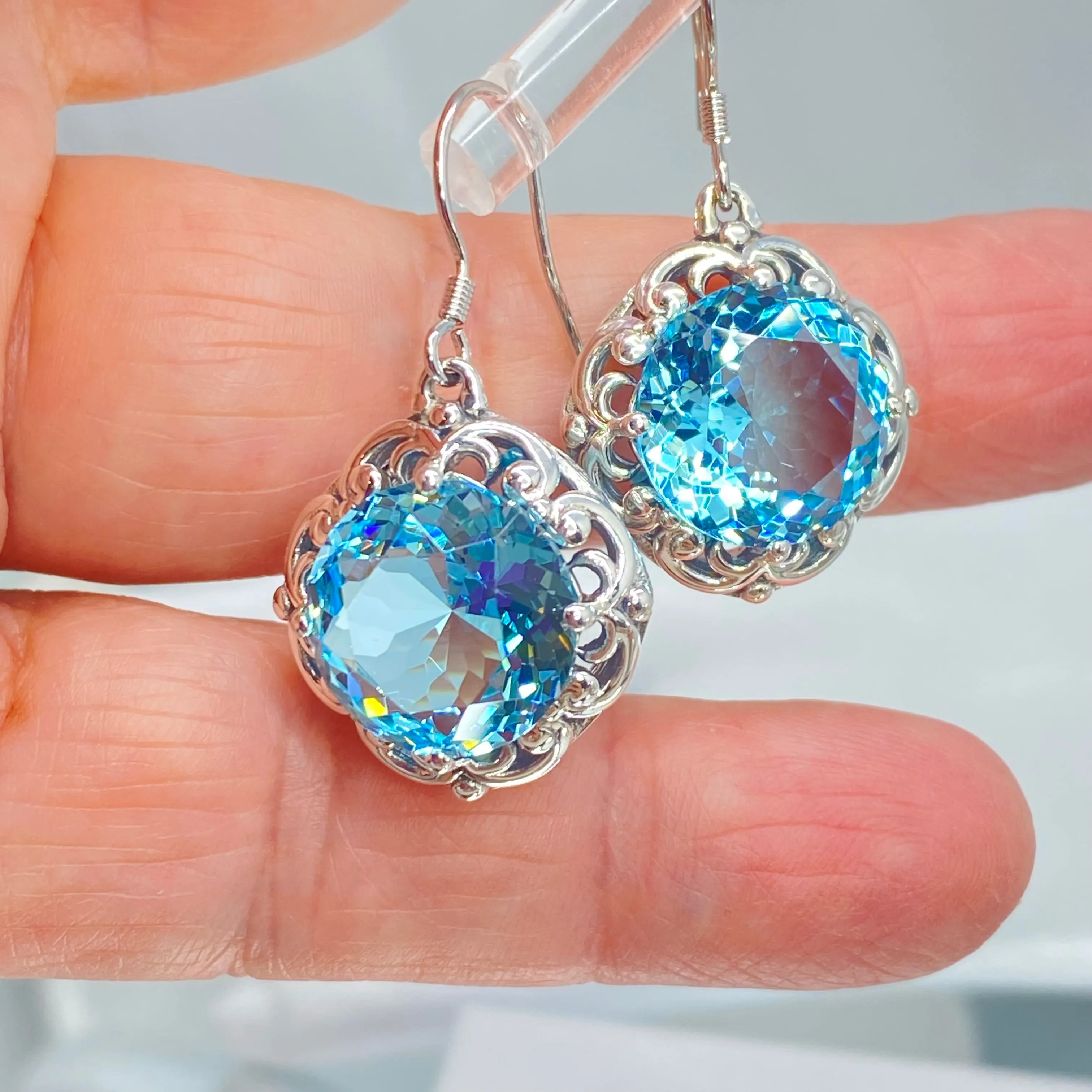 Sky Blue Earrings, Art Nouveau Speechless Design#E103