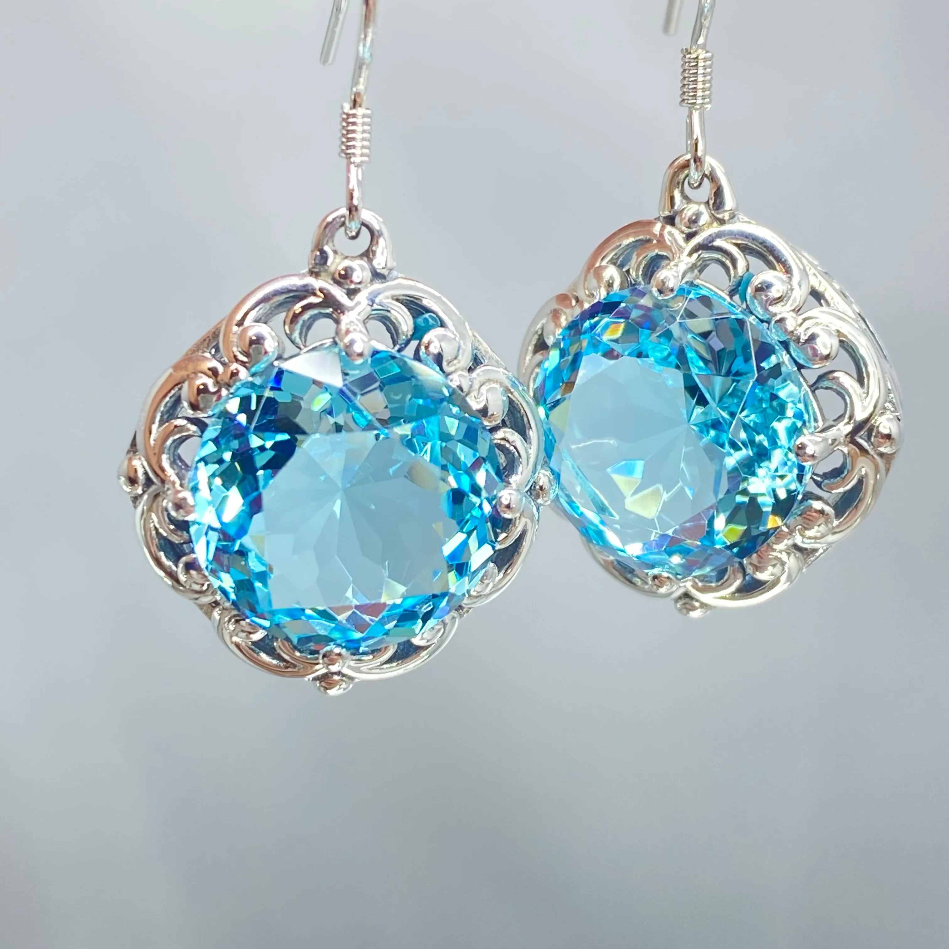 Sky Blue Earrings, Art Nouveau Speechless Design#E103