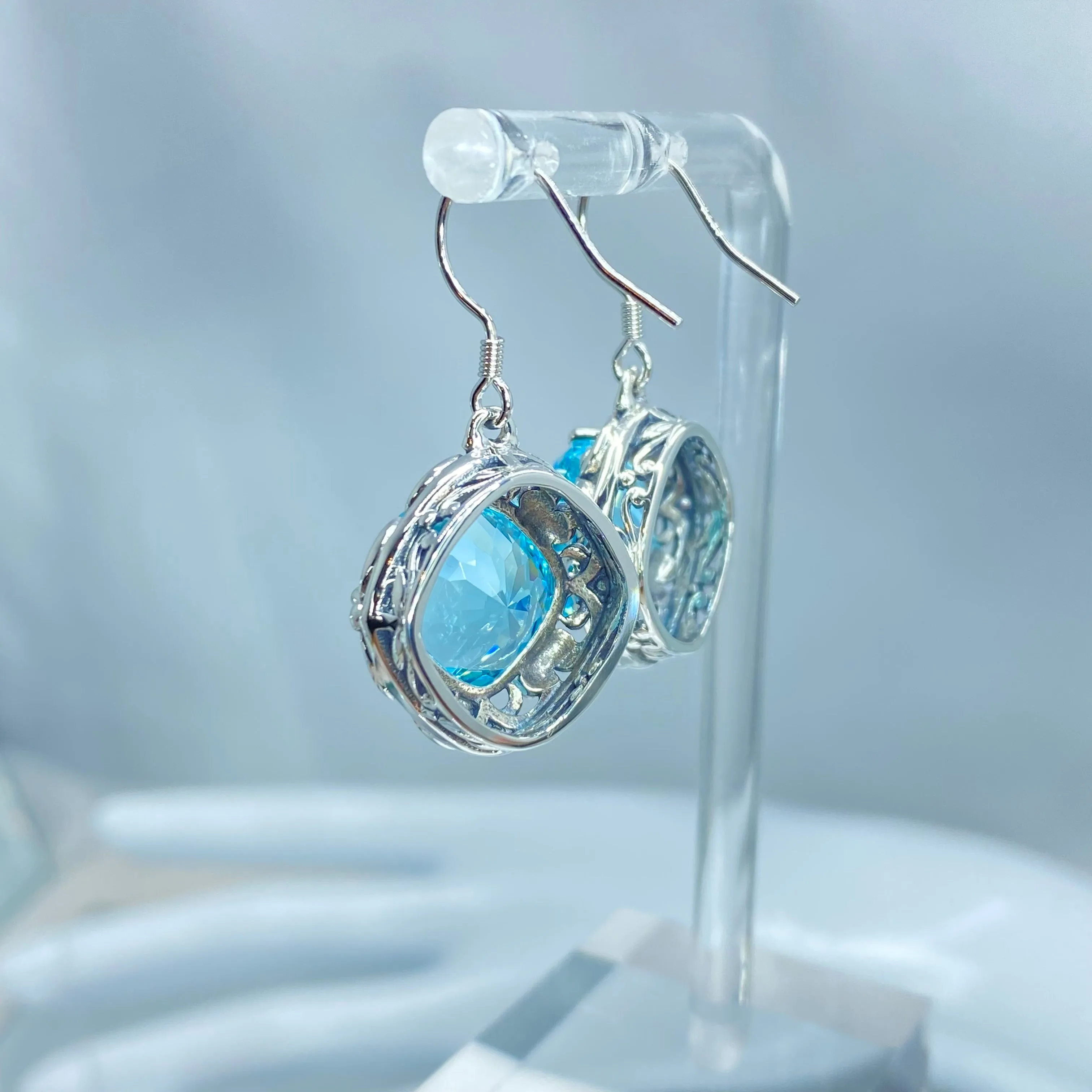 Sky Blue Earrings, Art Nouveau Speechless Design#E103