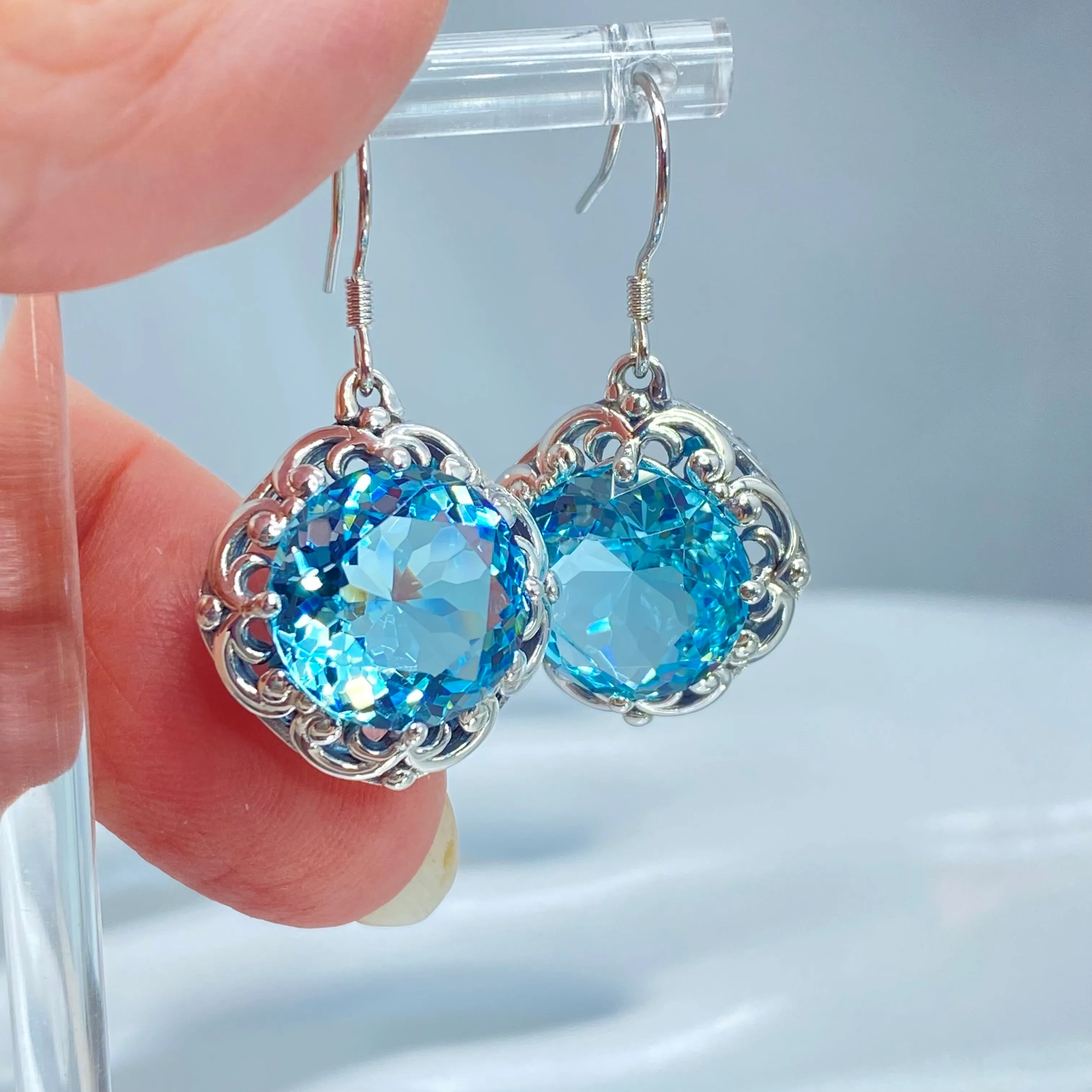 Sky Blue Earrings, Art Nouveau Speechless Design#E103