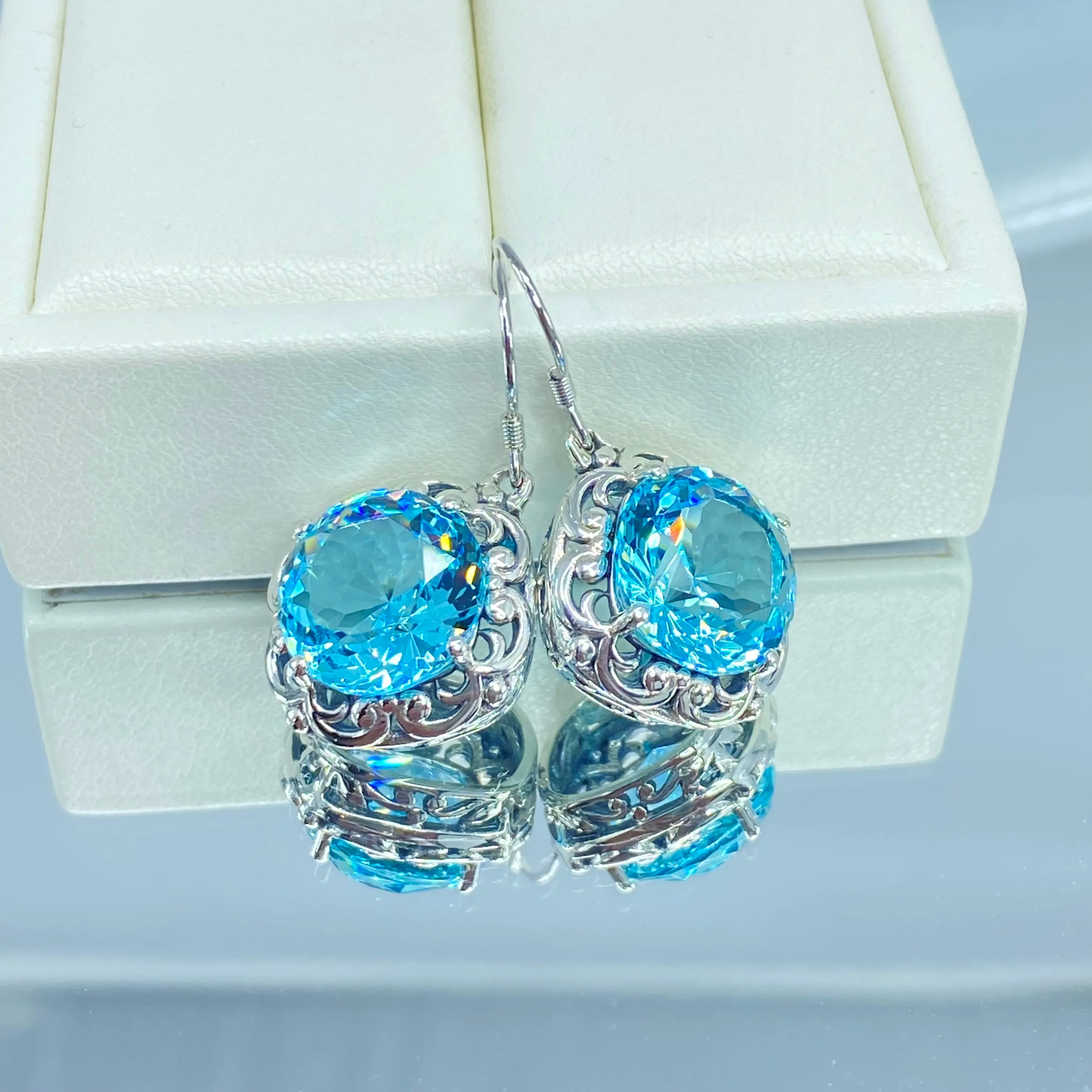 Sky Blue Earrings, Art Nouveau Speechless Design#E103