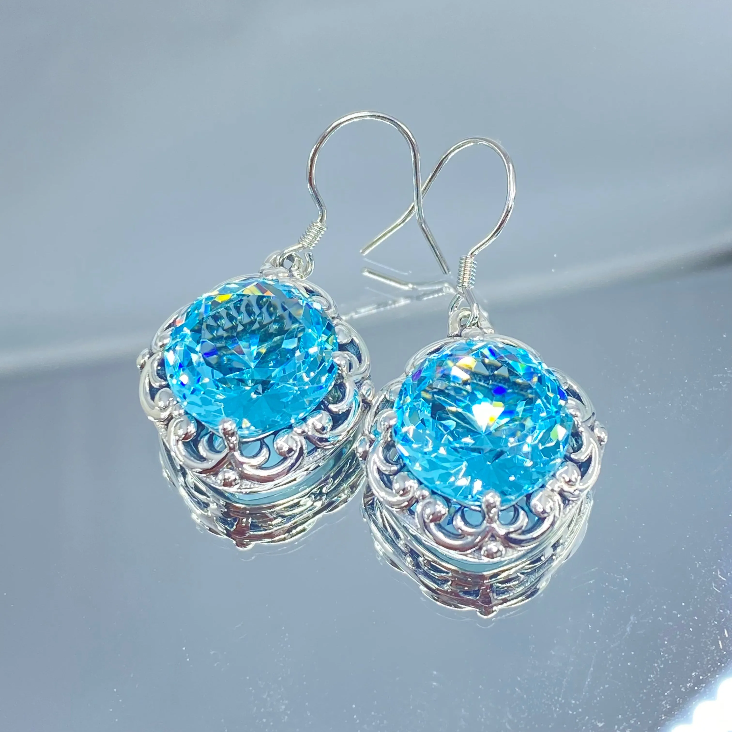 Sky Blue Earrings, Art Nouveau Speechless Design#E103