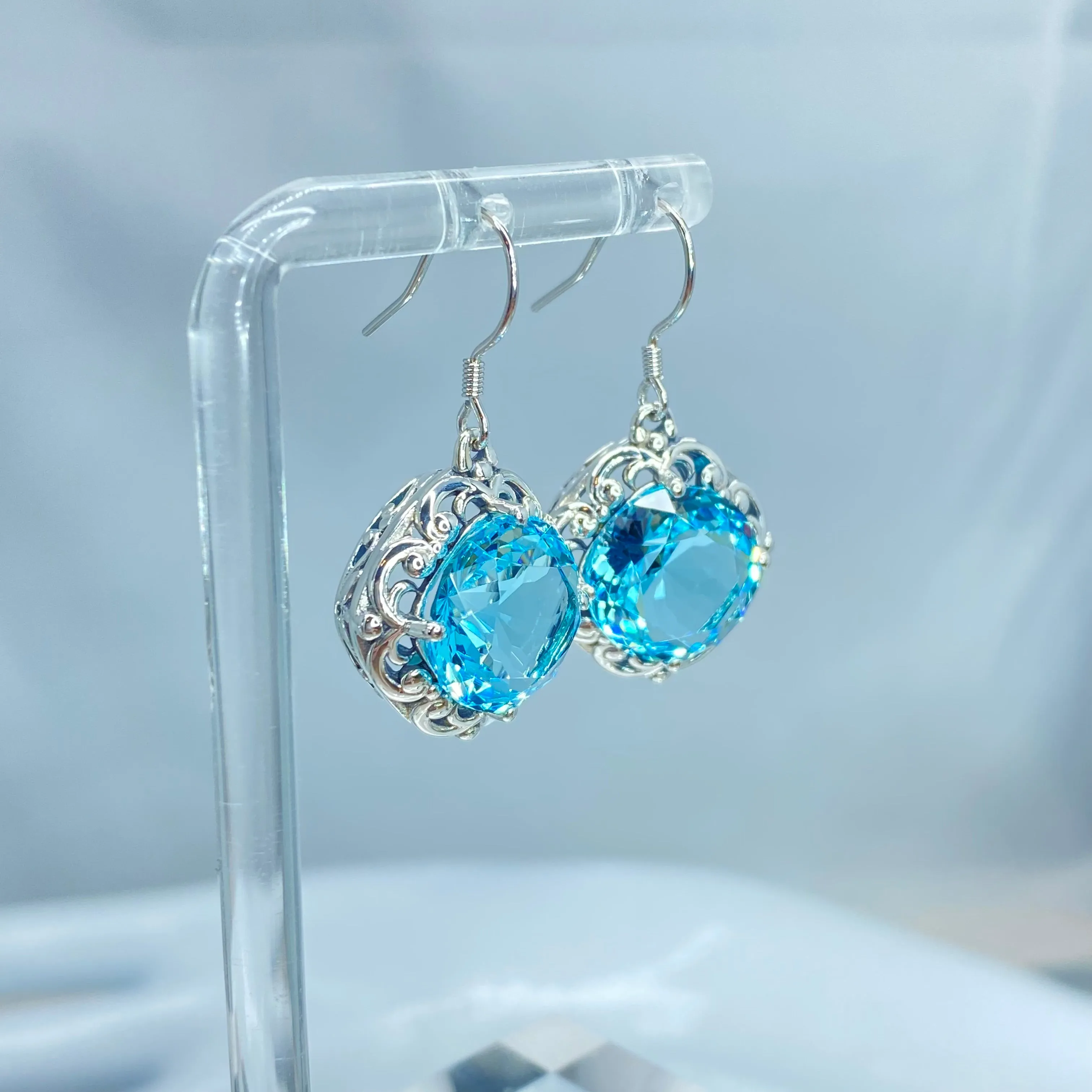 Sky Blue Earrings, Art Nouveau Speechless Design#E103