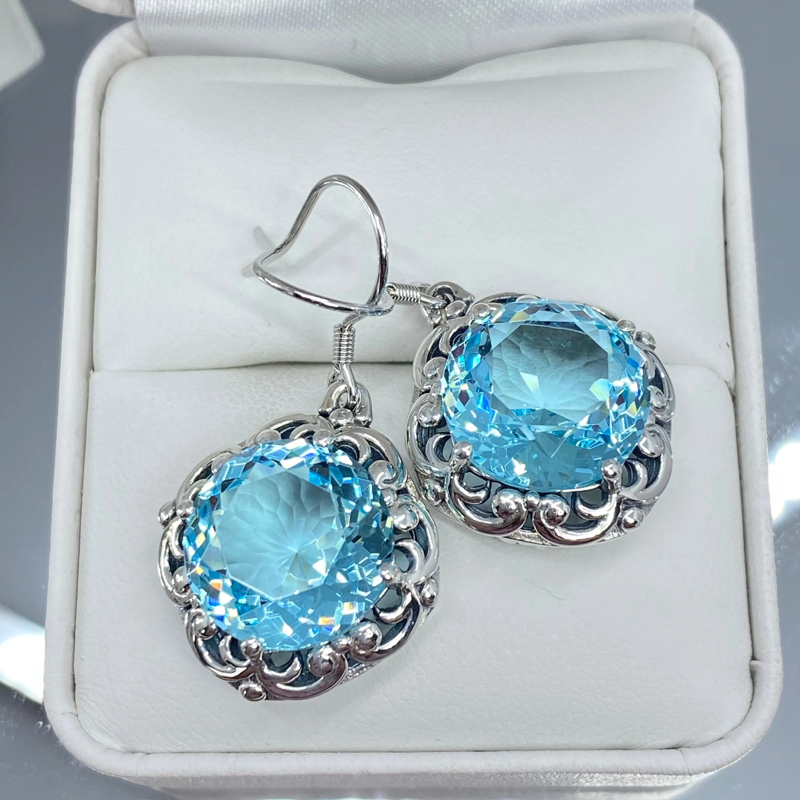 Sky Blue Earrings, Art Nouveau Speechless Design#E103