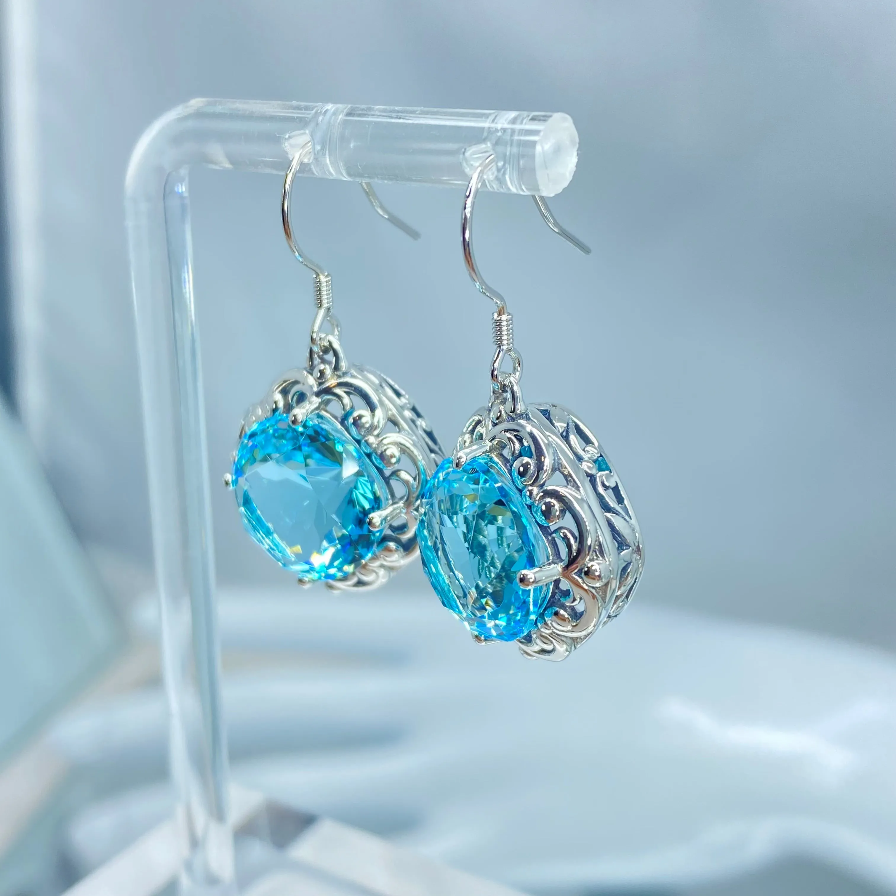 Sky Blue Earrings, Art Nouveau Speechless Design#E103