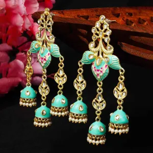 Sky Blue Mor Pankh Triple Jhumki Earrings