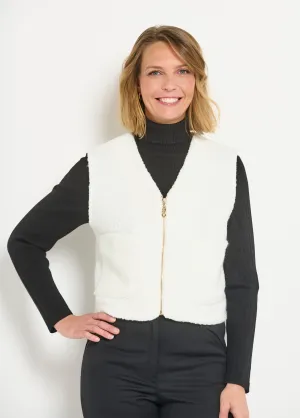 Sleeveless zipped vest with a woolly feel