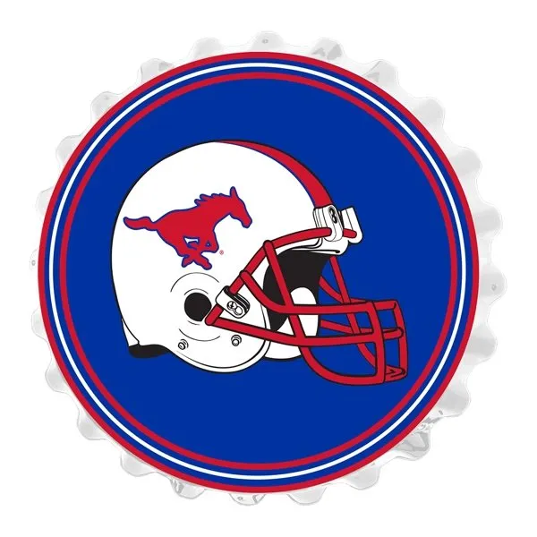 SMU Mustangs: Helmet - Bottle Cap Wall Sign