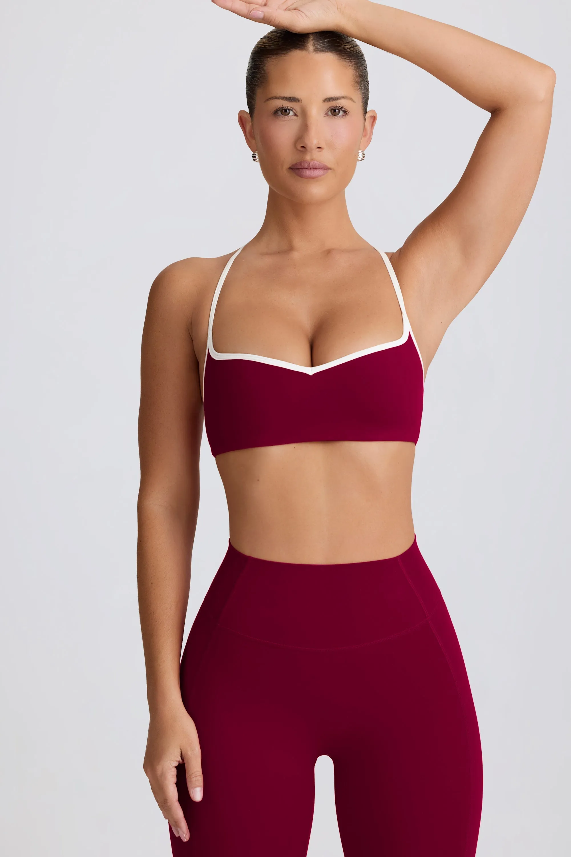 Soft Active Sweetheart-Neck Sports Bra in Burgundy
