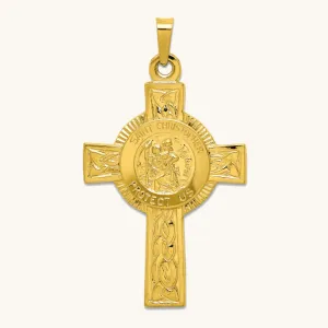 SOLID 14K GOLD ST. CHRISTOPHER CROSS PENDANT