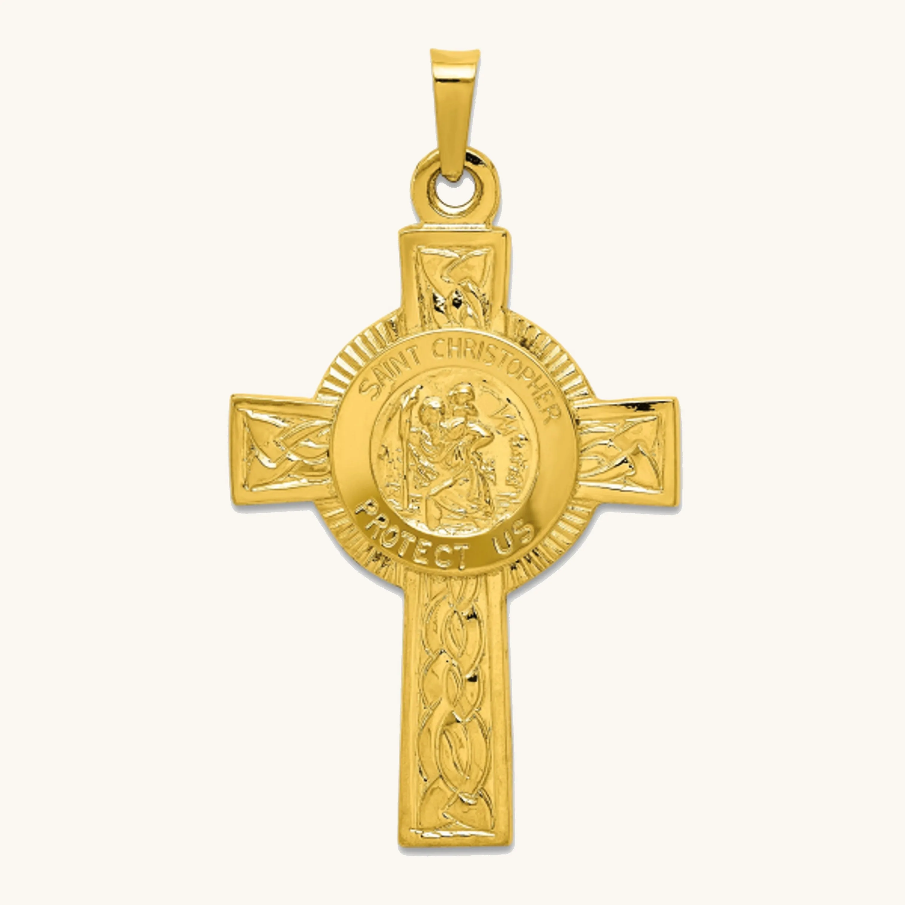 SOLID 14K GOLD ST. CHRISTOPHER CROSS PENDANT